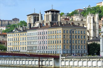 Bank of the Saone River with Lyon Cathedral
