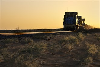 Railway through the desert for the transport of iron ore from M'Haoudat to Nouadhibou port