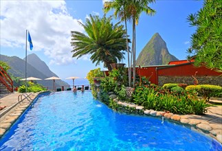 Ladera Resort's swimming pool with views of the two Pitons