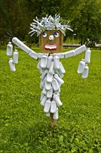 Scarecrow made of plastic bottles