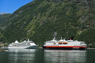 Silver Whisper cruise ships MS and MS Nordkapp in Geirangerfjord