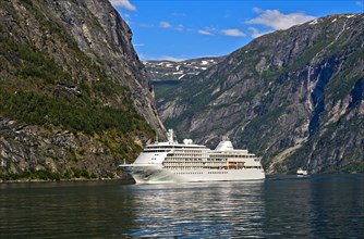 Cruise ship MS Sliver Whisper in Geirangerfjord in Geiranger