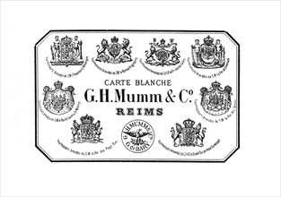 Historic labels of Mumm Champagne dating from 1896