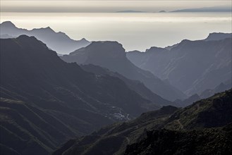 View from Roque Bentayga towards the mountains in the west of Gran Canaria