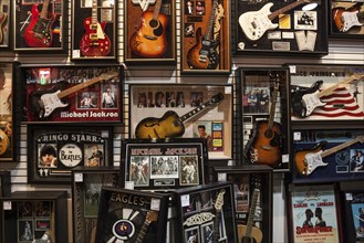 Guitars with autographs of various famous musicians