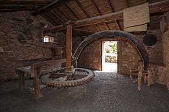Interior of an old mill in the Open Air Museum