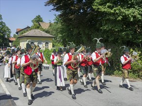 Marching Band in parade on Customs Schlierseer Kirchtag