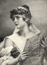 A young woman with a sheet of music