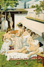 Young women sunbathe naked