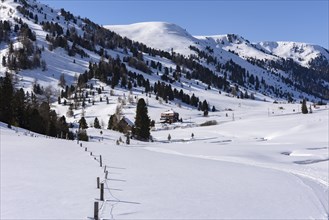 Winter landscape with Dr.Josef-Mehrl-Hutte hut