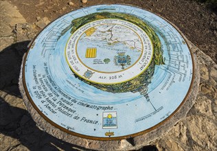 Compass-style orientation sign at the viewpoint Le Semaphore, La Ciotat