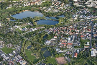 Aerial view of Ilmenau town and ponds