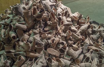 Heap of shoes in the museum Yad Vashem memorial