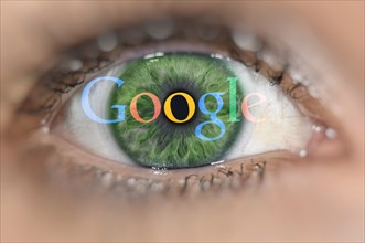 Green eye with the Google logo on iris