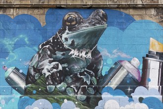 Frog with spray cans