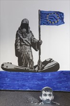 Death waiting in boat with European flag