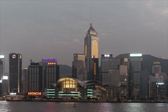 Skyline with Hong Kong Convention and Exhibition Center and skyscraper Central Plaza
