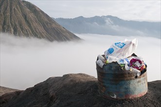 Filled dustbin at Mount Bromo