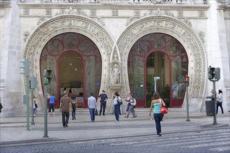 Gateways to the railway station in Manueline style at Rossio