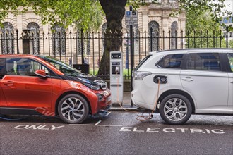 Electric cars being charged in centre of Birmingham