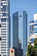 Deutsche Bank Twin Towers and logo of the Sparkasse savings bank