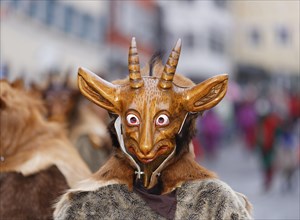 Wooden goat mask from the Narrenverein Bavendorf fool's guild