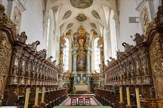 Sanctuary with choir stalls and high altar