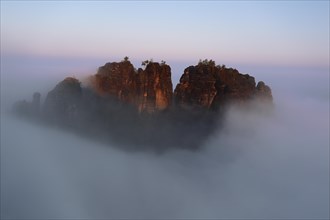 Rock formation in the morning fog