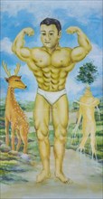 Painting of a Thai man showing his strong muscles