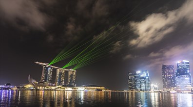 Laser show at the Marina Bay Sands Hotel and downtown area