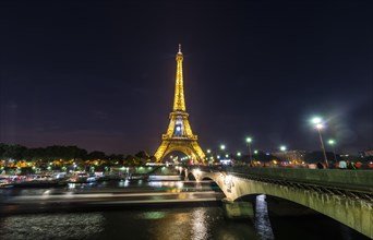 Illuminated Eiffel Tower at night
