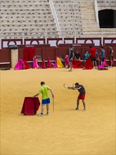 Toreros practicing bullfighting