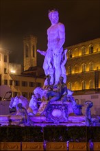 Neptune Fountain in Piazza della Signoria at night
