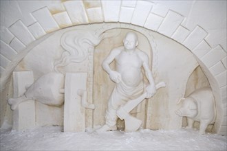 Wall relief of a butcher in the ice hotel