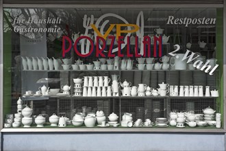 Shop window with white dishes