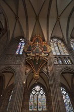 Nave organ with its preserved Gothic casing inside the Strasbourg Cathedral