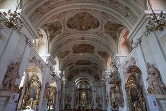 Vault and altar area of the baroque pilgrimage church of Maria Hilf