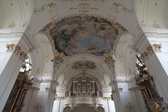 Ceiling fresco and organ loft of the late Baroque monastery church
