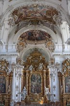 1736 ceiling fresco by Johann Georg Bergmuller and high altar in Baroque Marienmunster