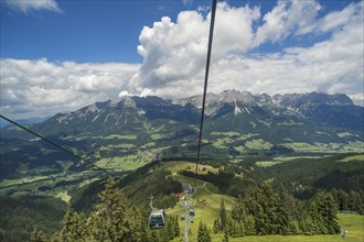 View from Brandstadl cable car towards town and Wilder Kaiser