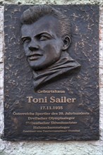 Memorial plaque at the birthplace of the skier Toni Sailer