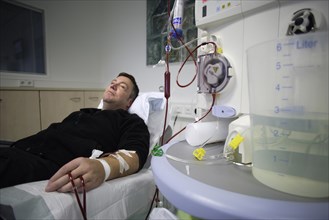 Patient during outpatient dialysis in the dialysis center of the Dominikus Krankenhaus hospital