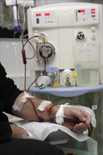 Patient during outpatient dialysis in the dialysis center of the Dominikus Krankenhaus hospital