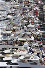 Yachts with spectators in Port Hercule at the Monaco Formula 1 Grand Prix 2015