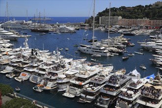 View of Port Hercule with yachts and cruise ships during the Formula 1 Grand Prix 2015