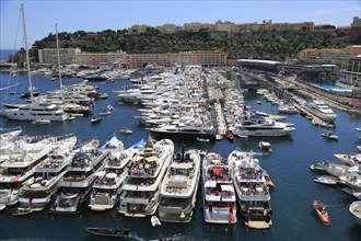 View of Port Hercule with yachts during the Formula 1 Grand Prix 2015