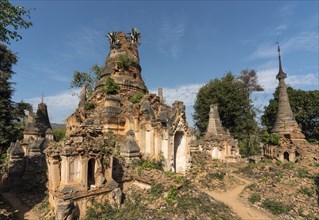 Crumbling stupas at Nyaung Oak Monastery in Inthein