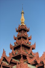 Ornate roof of the prayer hall at Shwedagon Pagoda