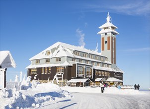 Fichtelberghaus on the summit of Fichtelberg with snow in winter