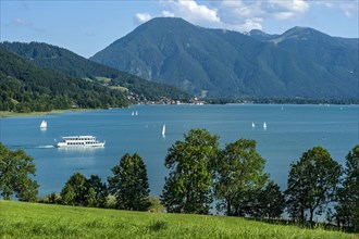 View over Lake Tegernsee on Tegernsee and the mountains Wallberg
